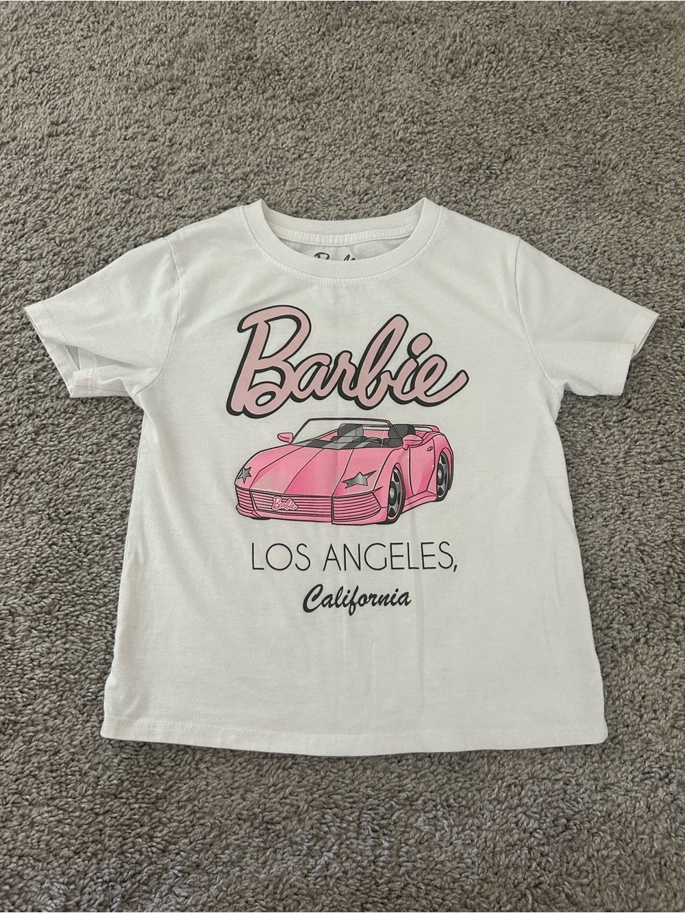 Barbie White Tee with Pink Convertible Graphic